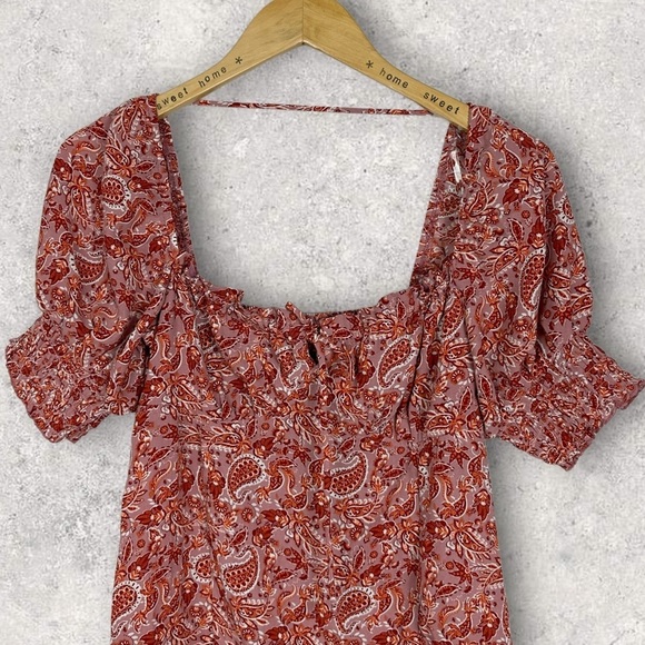 Nordstrom Smocked Puff Sleeve Mini Dress Red Pink Size Small Sweetheart Boho S - Picture 6 of 10